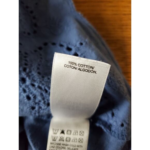 Lucky Brand Large Peasant Top Boho Eyelet Lace Blue Flutter Sleeve EMBROIDERY - Picture 6 of 9